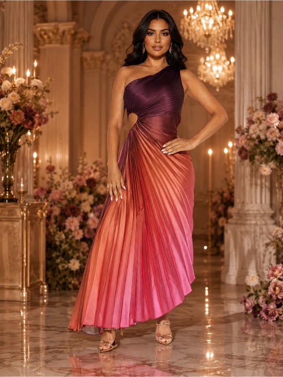 Fashion Nova Dresses & Skirts - Tahiti Ombre Pleated Maxi Dress Rust Pink Purple